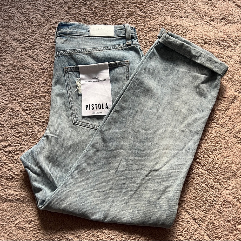 NWT Pistola Presley High Rise Relaxed Roller Distressed Jeans Preppy Size 32
